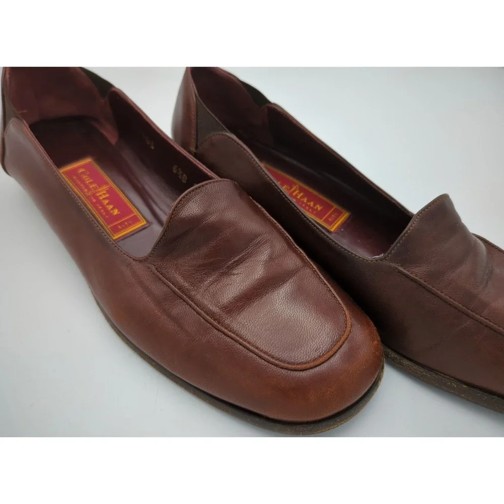Cole Haan City Low Heel Loafers Italy Womens Size 6.5 B Brown Leather F9385‎